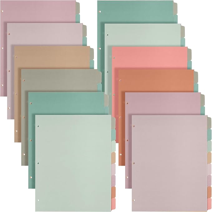 Honoson 12 Sets 8 Tab Dividers for 3 Ring Binders Plastic File 8.5 x 11 Inch by Honoson