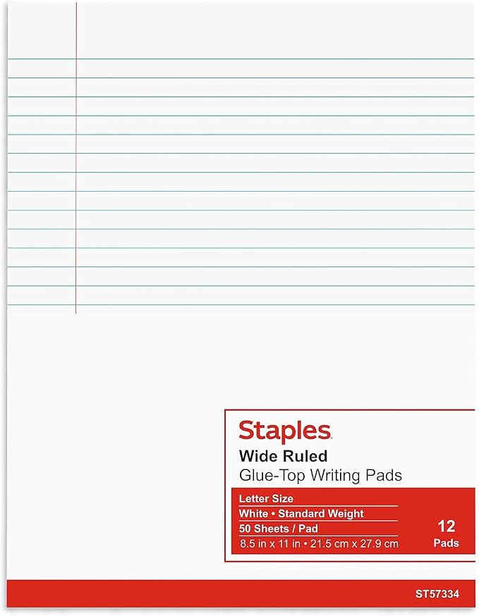 STAPLES Notepads, 8.5” x 11”, Wide Ruled, 50 Sheets/Pad - Image 4