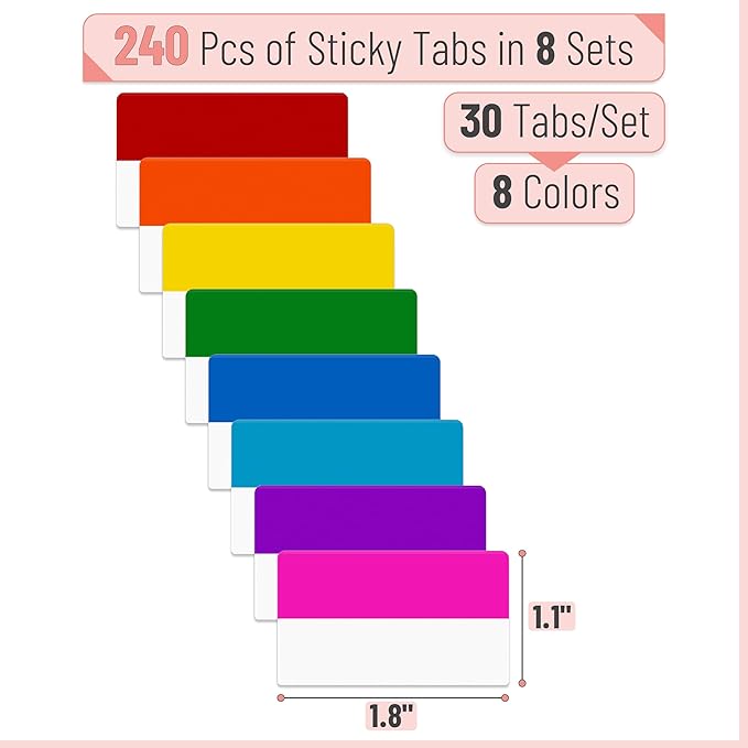 Mr. Pen- Sticky Index Tabs, 240 Pcs, Vibrant Sticky Tabs for Notebooks, Page Markers, Page Tabs for Binders, Page Tabs Sticky Tabs for Books, Notebook Tabs, Book Sticky Tabs for Notebooks-DeskLoop Office