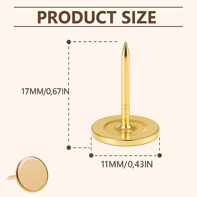 Golden Thumb Tacks, Multipurpose Upholstery Nails, Decorative Nail Heads, and Wall Tacks for Secure Fixing & DIY Projects, 100Pcs-DeskLoop Office