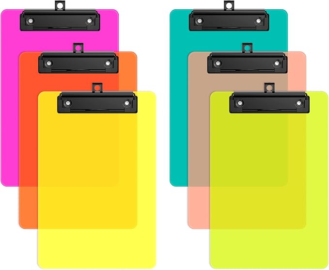 6 Pack Colorful Small Clipboard, A5 Mini Clip Board | Black Clip, 9 x 6" by ORGANIZEEASYWORKSTEADY