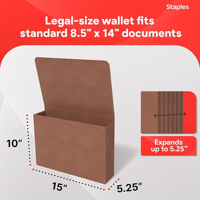 Staples Expanding Wallet, Legal Size, Holds Oversized Documents – 10/Pack - Image 3