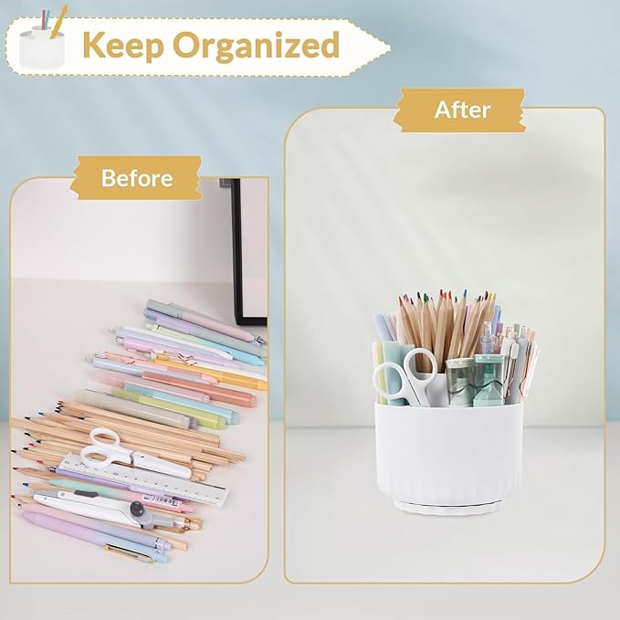 SKYDUE 360 Degree Rotating Desk Organizer, Dual-Purpose Pencil Pen Holder for Desk, Rotating Pencil Cup with Stickers, Office Supplies, Desk Decor for Office, School, Home-DeskLoop Office