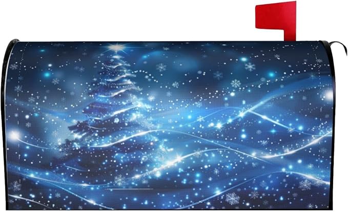 Blue Christmas Tree Welcome Magnetic Mailbox Cover, Xmas Tree Mailbox Wrap by Ouqiuwa
