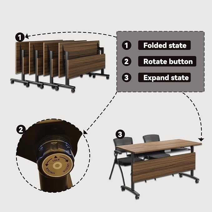 Folding Conference Table, Foldable Office Conference Room Tables, Rolling - Image 4