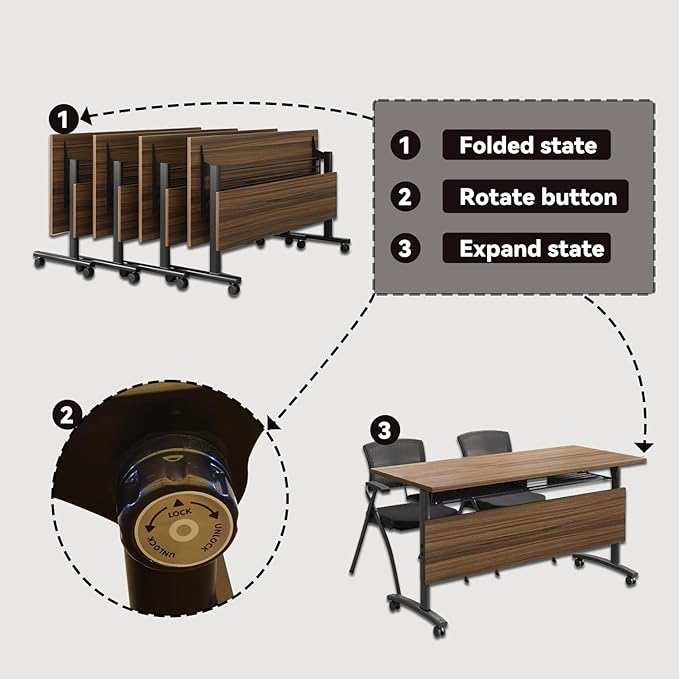 Folding Conference Table On Wheels Conference Room Table, Flip Top Mobile - Image 4