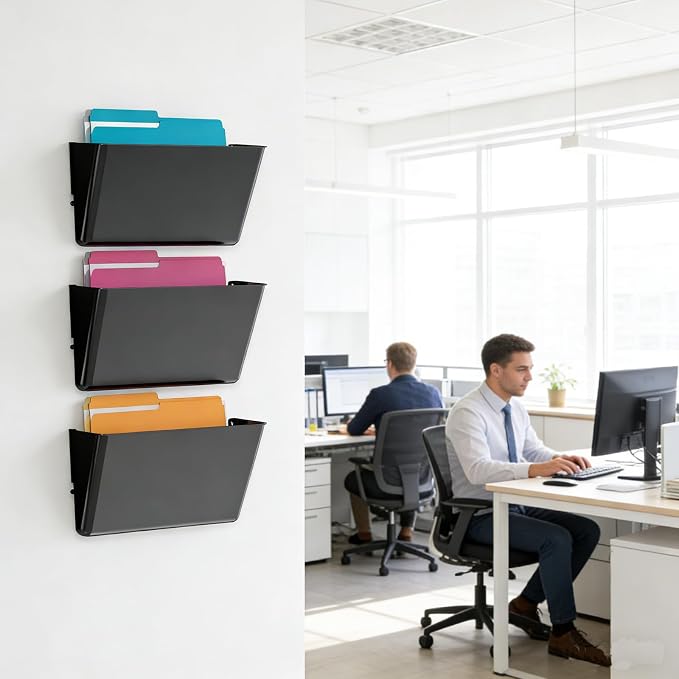 MINDEPOT 3 Pockets Acrylic Wall File Organizer, Plastic Hanging Wall File Holder - Image 5