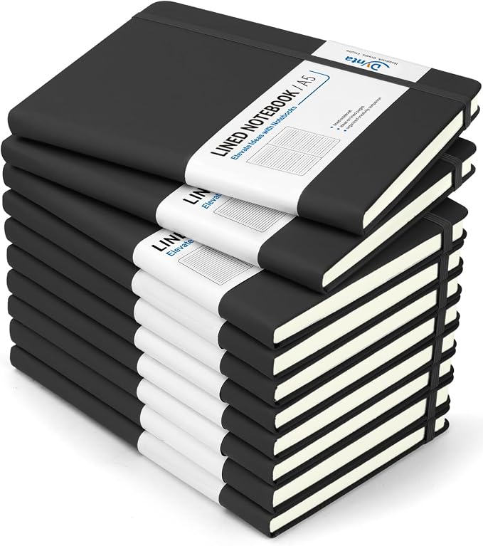 Dynta Hardcover Journal Notebooks, 10 Packs A5 Lined Journals Bulk by Dynta
