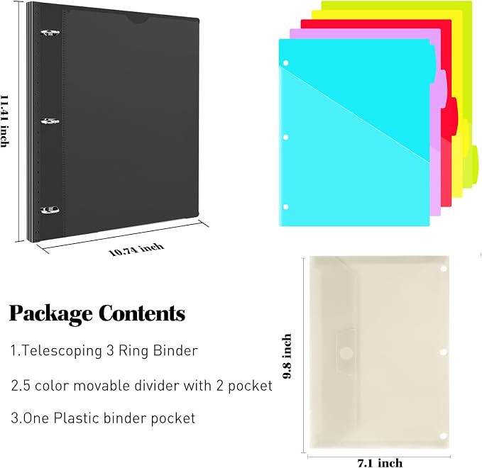 INFUN 1 Inch 3-Ring Telescoping Project Organizer Binder, 13 Pocket, - Image 2