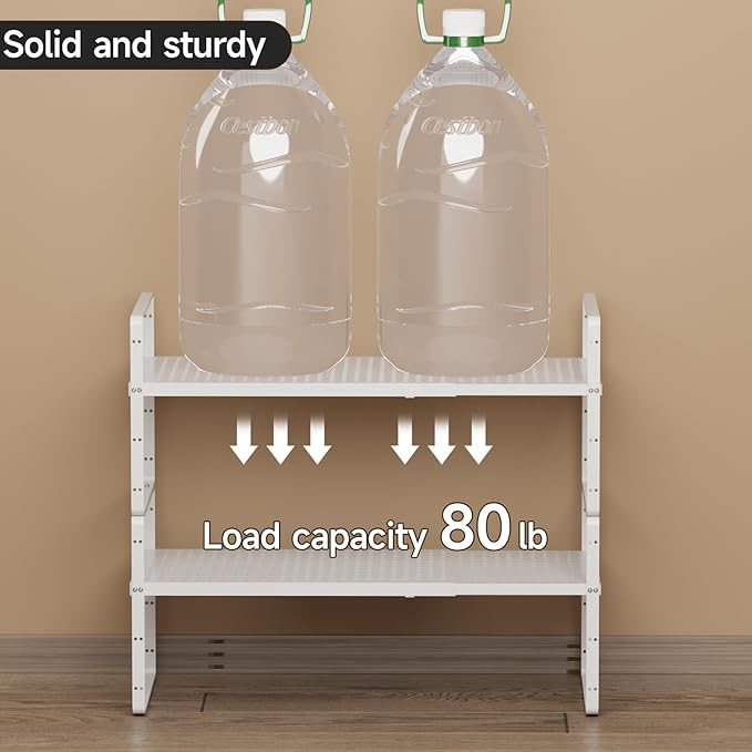 jkxoo 2Pack Expandable Cabinet Shelf Organizers, Stackable Metal Shelves - Image 3