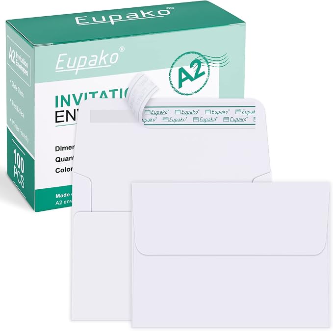 Eupako A2 White Paper Envelopes 100 Pack 4.375x5.75" Invitation Envelopes Self by Eupako