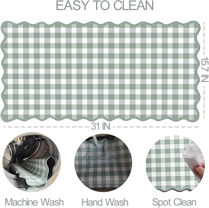 Scalloped‌ Sage Green Checkered Desk Mat Cute Pastel Large Gaming Mouse Pad - Image 4