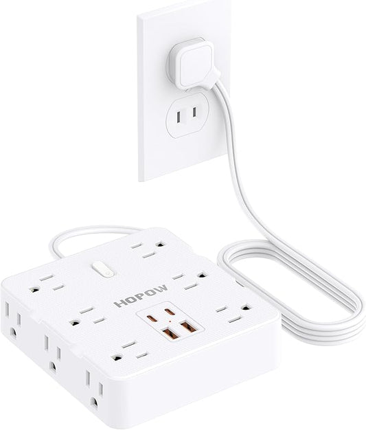 2 Prong Power Strip, 2 Prong to 3 Prong Outlet Adapter with 12 AC & 4 USB(2 USB-C), 1700J Two Prong Surge Protector, 5FT Extension Cord, Wall Mountable, Ideal for Old House Non-Grounded Outlets-DeskLoop Office