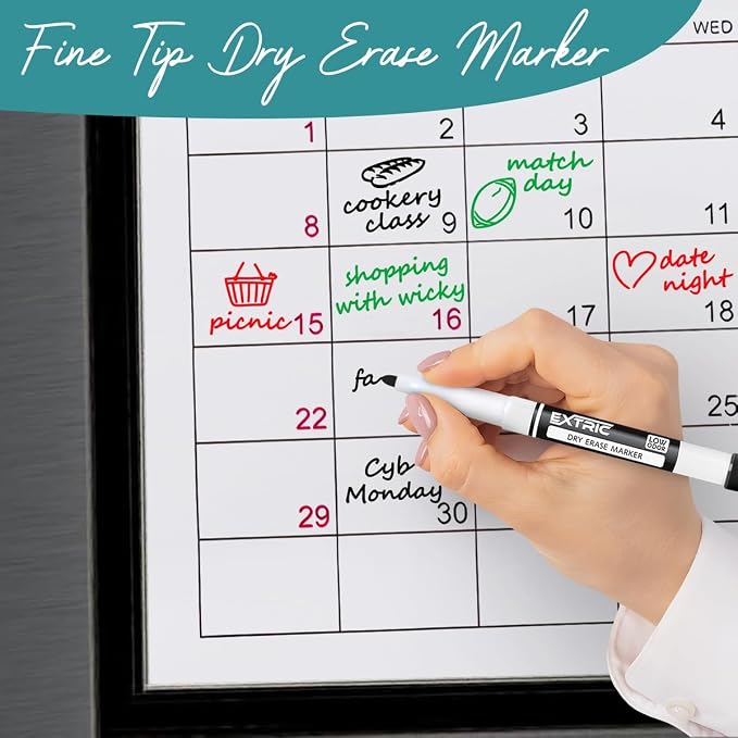 EXTRIC Black Dry Erase Markers Fine Tip 12 PK Whiteboard Markers | Use: School - Image 6