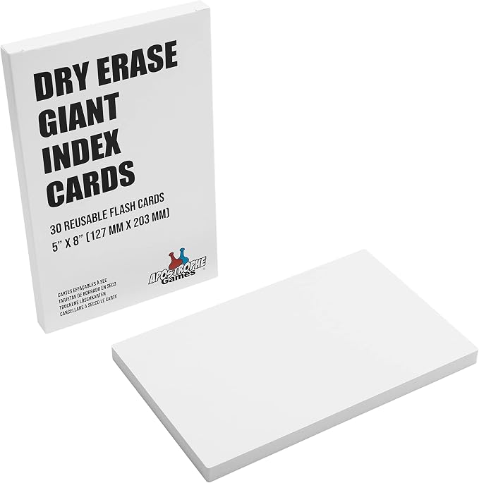 Large Dry Erase Index Cards – 30pcs Laminated 5x8" Cards Blank w/Tuck Box – by ApostropheGames