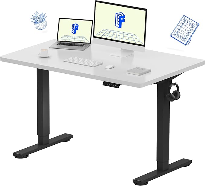 FLEXISPOT EN1 Whole-Piece Standing Desk - 48 x 30 Inches, Electric Height Adjustable, Heavy Duty Steel Frame with Automatic Smart Keypad (Black Frame + White Top, 2 Packages)-DeskLoop Office