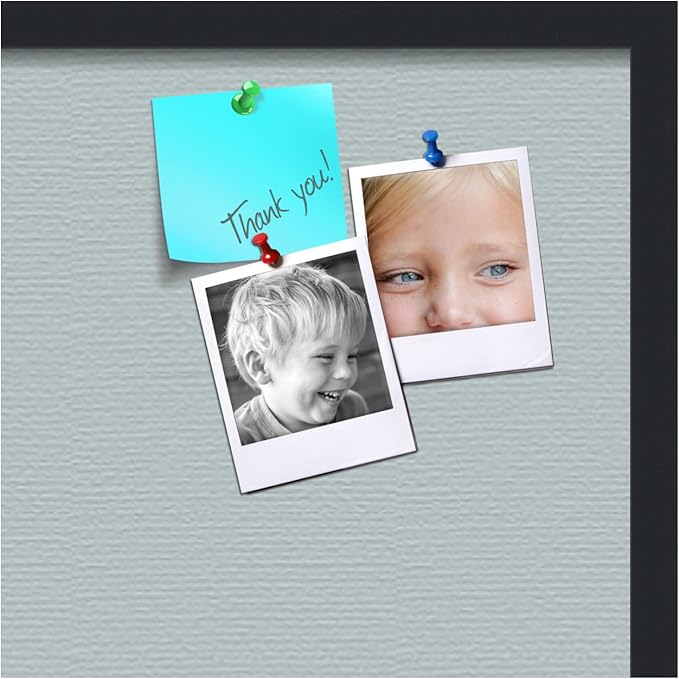 PinPix 24x24 Inch Cork Bulletin Board. This Decorative Framed Pin Board Comes with Soft Blue Design and a Satin Black Frame. Ideal for Home Office Decor or Message Board (PinPix-1814)-DeskLoop Office