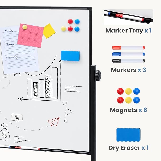 DUMOS Rolling Whiteboard Double Sided 46 x 32 Inches, Magnetic White Board Dry - Image 5