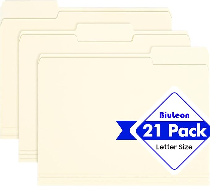 File Folders, 21 Pack Manilla Folders 8.5x11, 1/3 Cut Tabs Manila Folders by Unknown