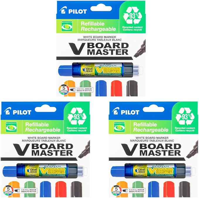 Pilot V Board Master BeGreen Refillable Dry-Erase Markers, Medium Chisel Tip by PilotCorporationofAmerica