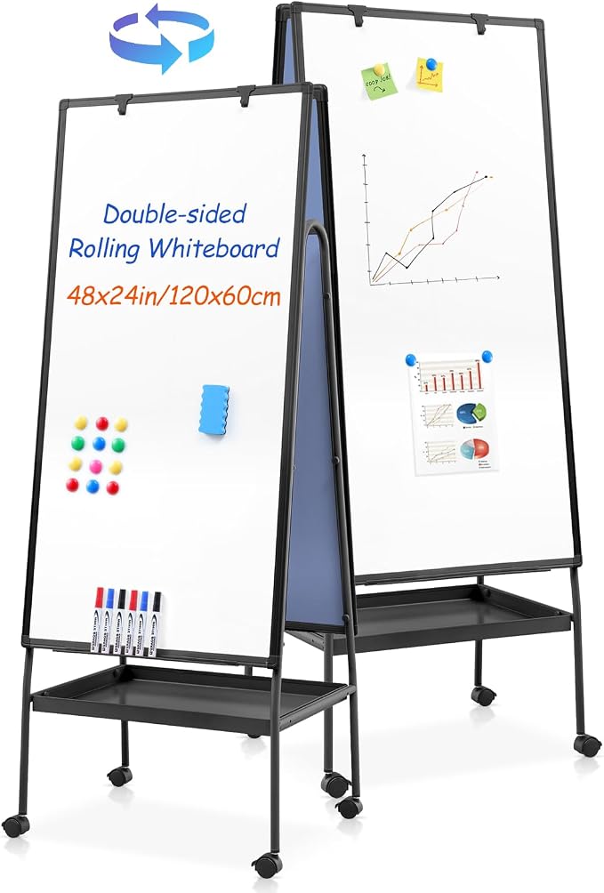 MAKELLO Rolling Whiteboard on Wheels 48x24 in, Double Sided Mobile White Board by MAKELLO