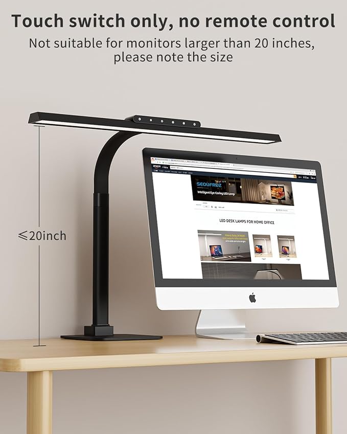 Desk Lamps for Office with Stable Base, 24W Touch Control Brightness Adjustable Tall Desk Lights, Eye-Caring Architect Task Light, Dimmable Brightness & Color Computer Lights for Desktop, Black-DeskLoop Office