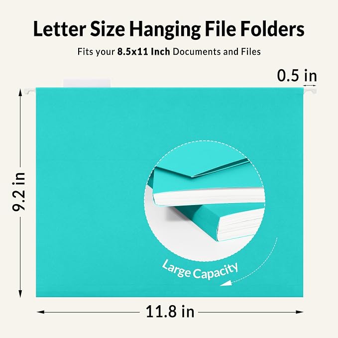 SUNEE Hanging File Folders Teal, 25 Pack Letter Size File Folders - Image 5