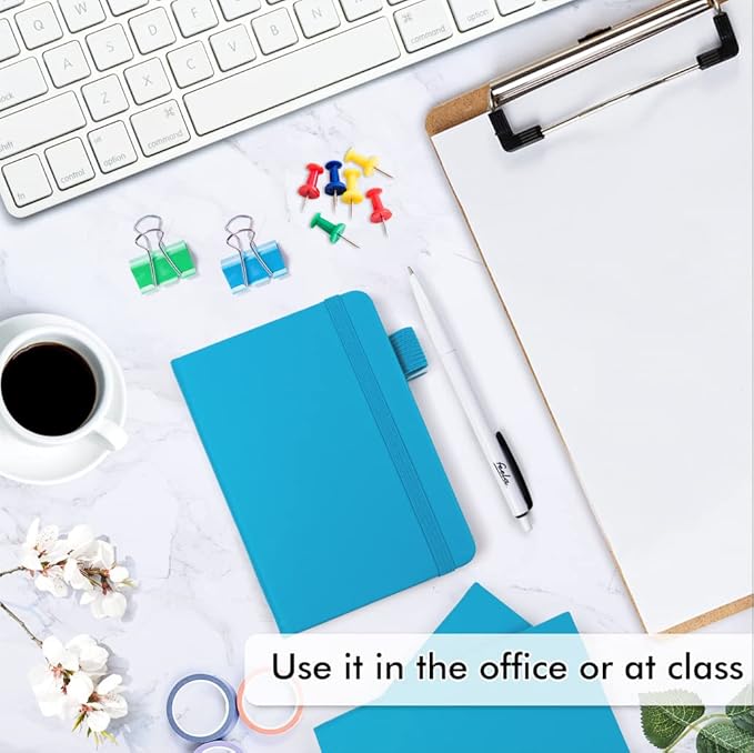 feela 6 Pack Pocket Mini Notebooks Bulk, Small Cute Memo Notepads Hardcover College Ruled Lined Journals with Pen Holder for School Business Work, with 6 Black Pens, 3.5”x 5.5”, A6, Teal-DeskLoop Office