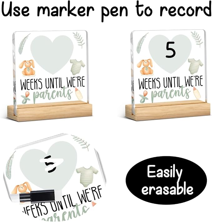 Baby Announcement Gifts for New Parents, Funny Baby Countdown Weeks Acrylic Sign - Image 2