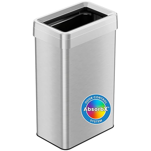 iTouchless 18 Gallon Rectangular Open Top Trash Can and Recycle Bin with AbsorbX Odor Control System Ultra Space-Saving Large Capacity Commercial Grade for Home, Office, Garage, Stainless Steel-DeskLoop Office