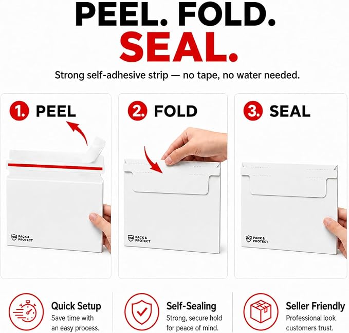 VIKA 100 Pack Trading Card Shipping Envelopes 7"x4.35", Self-Adhesive, Premium - Image 4
