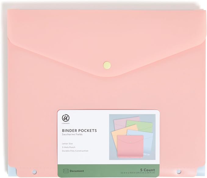 U Brands Binder Pocket, 5 Pack Super Heavyweight Poly Binder Document Holder - Image 2