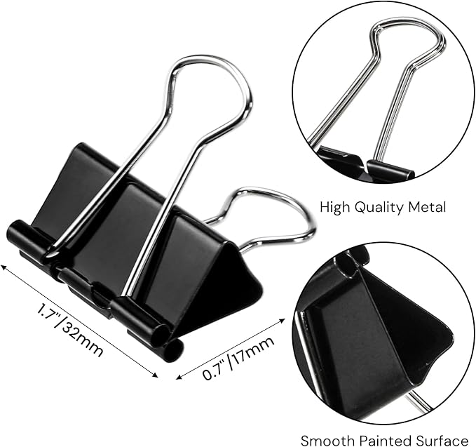 300 Pack Medium Binder Clip, 1-1/4 Inch Metal Black Fold Back Clips, Standard Paperwork Clamp Bulk for School Teacher Student, Business Office Home-DeskLoop Office