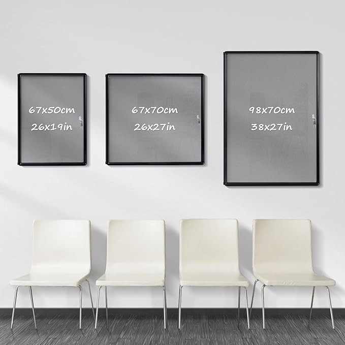 Enclosed Bulletin Board Lockable Display Case Message Board with Locking Door for Indoor, Grey Felt, Black Aluminum Frame, 28 X 26 in-DeskLoop Office