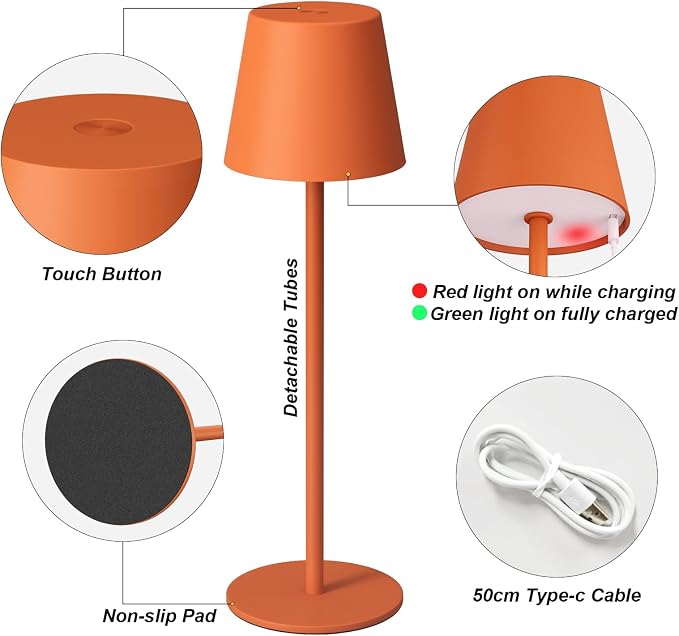 Kakanuo Cordless Table Lamp Rechargeable Orange - Image 6