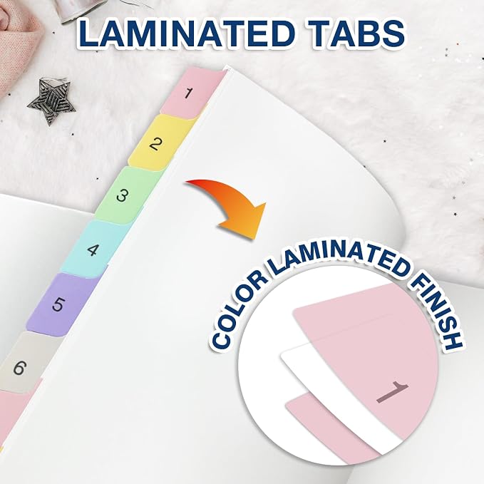 H4D 12 Tab Dividers for 3-Ring Binder, Numbered 1-12 Multicolor Tabs - Image 4