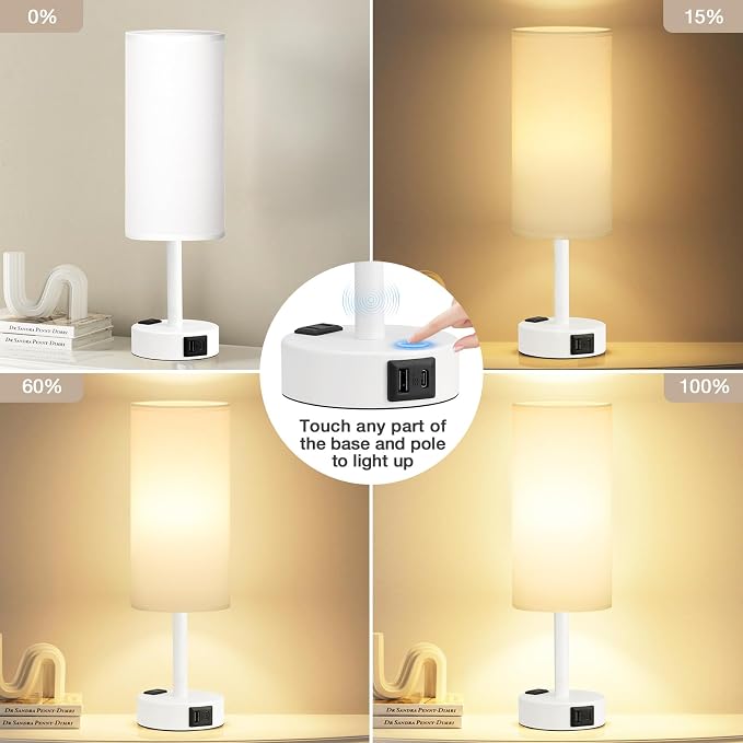 Fenmzee Matte White Bedside Table Lamp - Image 3