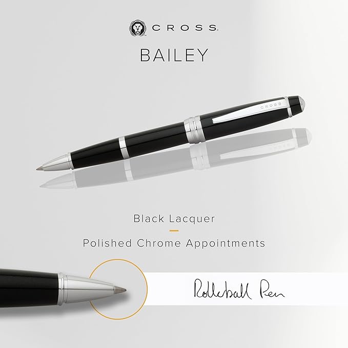 Cross Bailey Refillable Rollerball Pen Presented in a Premium Gift Box - Medium Point, Black Ink, Black-DeskLoop Office