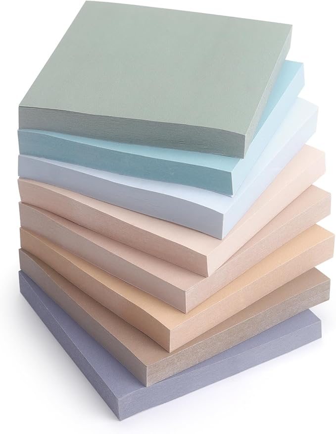 Vintage Colors Sticky Notes 3x3 inch, 8 Pads, Self-Stick Note Pads, Super Sticky Self-Adhesive Sticky Notes, 8 Pads/Pack, 80 Sheets/Pad-DeskLoop Office