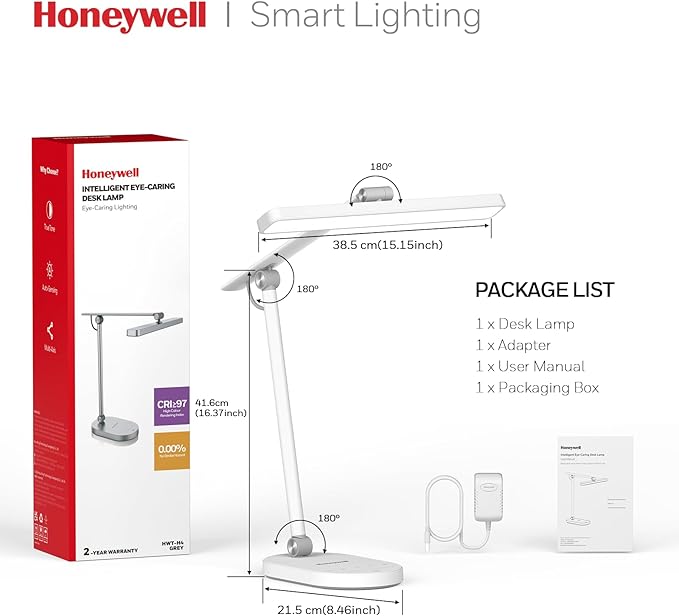 Honeywell Desk Lamp for Home Office, H4 Sunturalux™ Eye-Caring LED Desk Light, 700LM Dimmable Desk Lamp with Timer, Adjustable Desk Reading Light, Touch Auto Dimming Table Lamp for Study, Bedroom-DeskLoop Office