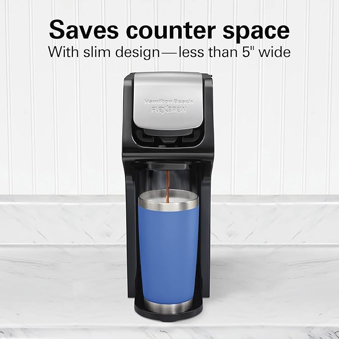 Hamilton Beach FlexBrew Single Serve Coffee Maker, Compatible with Pod Packs and Grounds, 14 oz. Water Reservoir, Slim Design, Fast Brewing, Black (49900)-DeskLoop Office