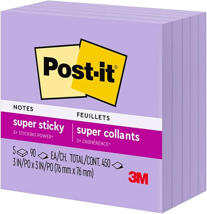 Post-it Super Sticky Notes, 3 x 3 in, Orchid Frost, 5 Pads, 90 Sheets/Pad | - Image 11