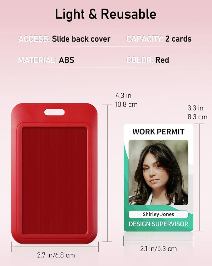 Uniclife 6 Pack Sliding ID Badge Holder Vertical Red Hard Plastic Case - Image 7
