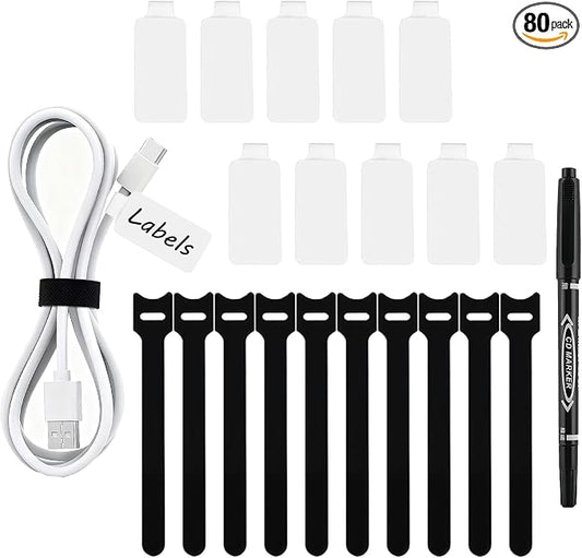 80-Pack Reusable Cable Labels & Cord Ties Kit – Write-On Wire Labels, Snap Ties by Unknown