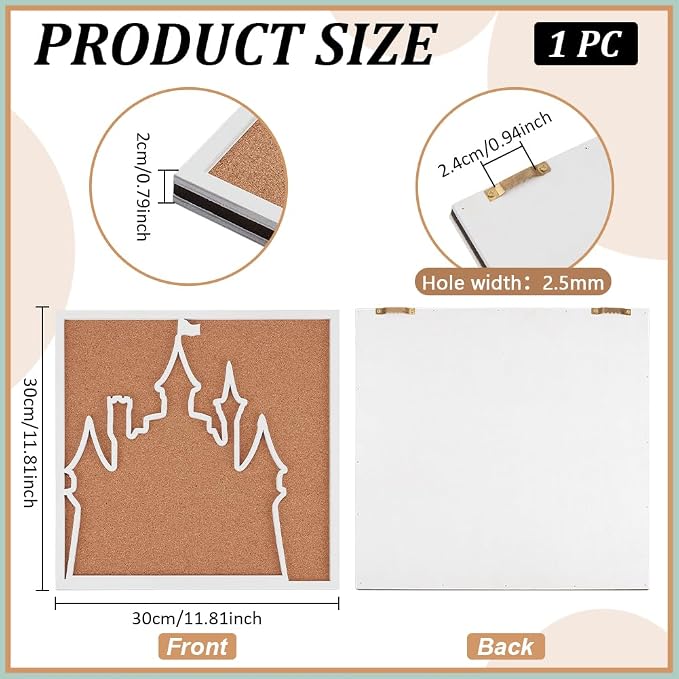 BENECREAT Square Castle Pin Board, 11.8x11.8inch Bulletin Display Board - Image 2