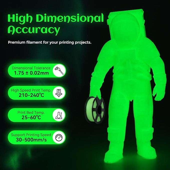 FLASHFORGE Glow in The Dark Rapid PLA Filament 1.75mm, High Flow Speedy 3D Printer Filament Luminous Green, Max 500mm/s High-Speed Printing, High Brightness and Long-Lasting Glowing Effect-DeskLoop Office