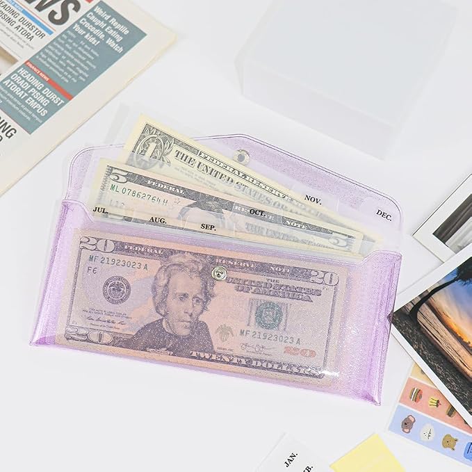 Purple Cash Envelope Wallet PVC Budget Wallets - Image 4