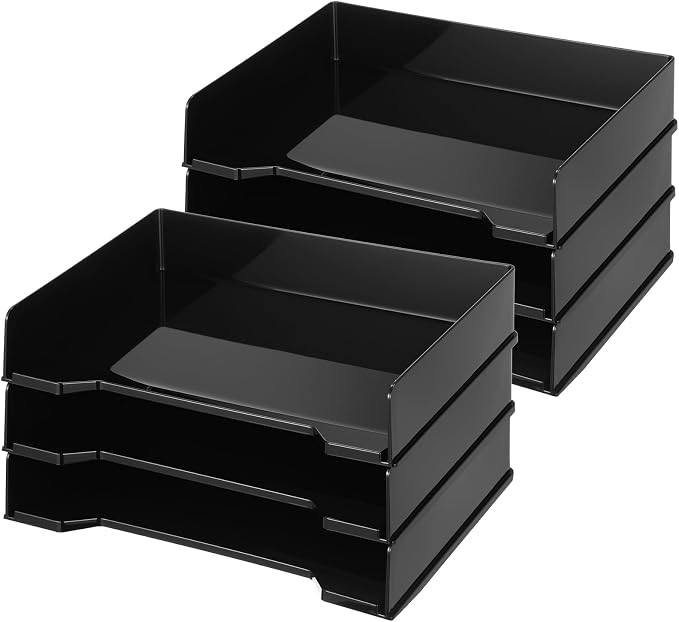 DoubleFill 6 Pcs Stackable Letter Tray Rectangular Plastic Desk Organizer 13 x by DoubleFill