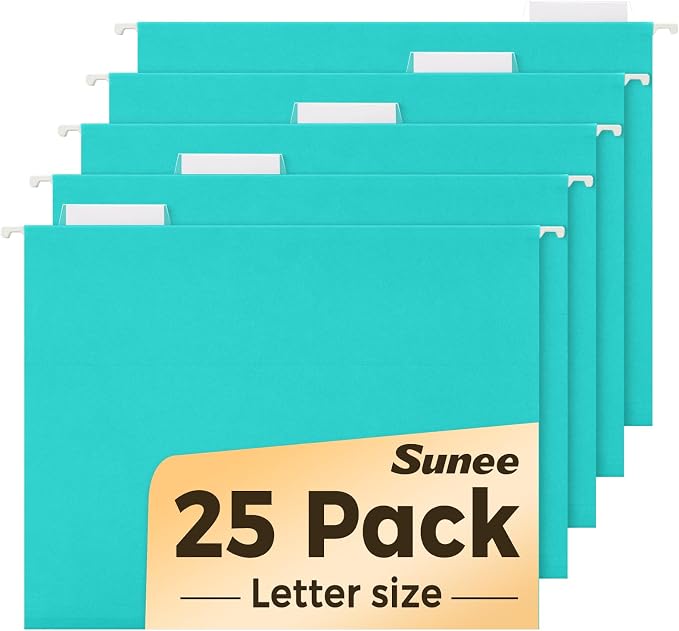 SUNEE Hanging File Folders Teal, 25 Pack Letter Size File Folders by SUNEE