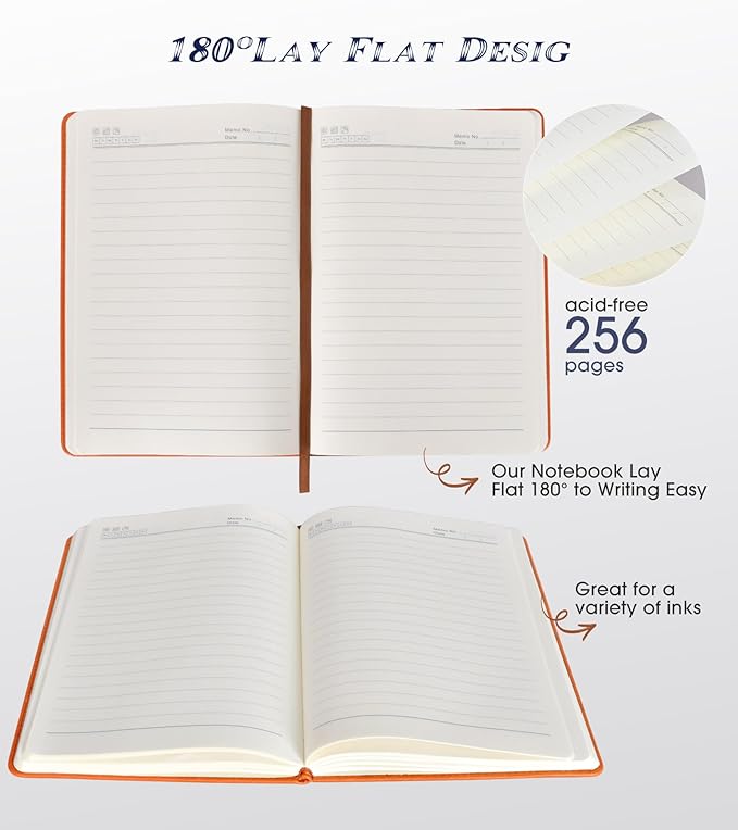 Lined Journal Notebook for Women Men,256 Pages A5 Hardcover Leather Journals for Writing,Travel,Business,Work & School,College Ruled Notebooks for Note Taking,Diary Notepad 5.7"×8.3" orange-DeskLoop Office